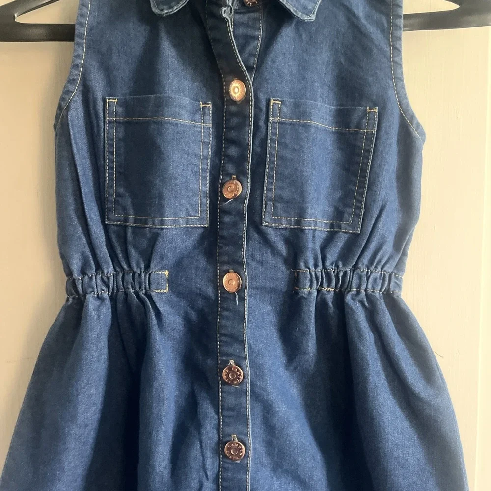 Vince Camuto Girls Sleeveless Blue Denim Shirtdress Size 8 Pockets Party